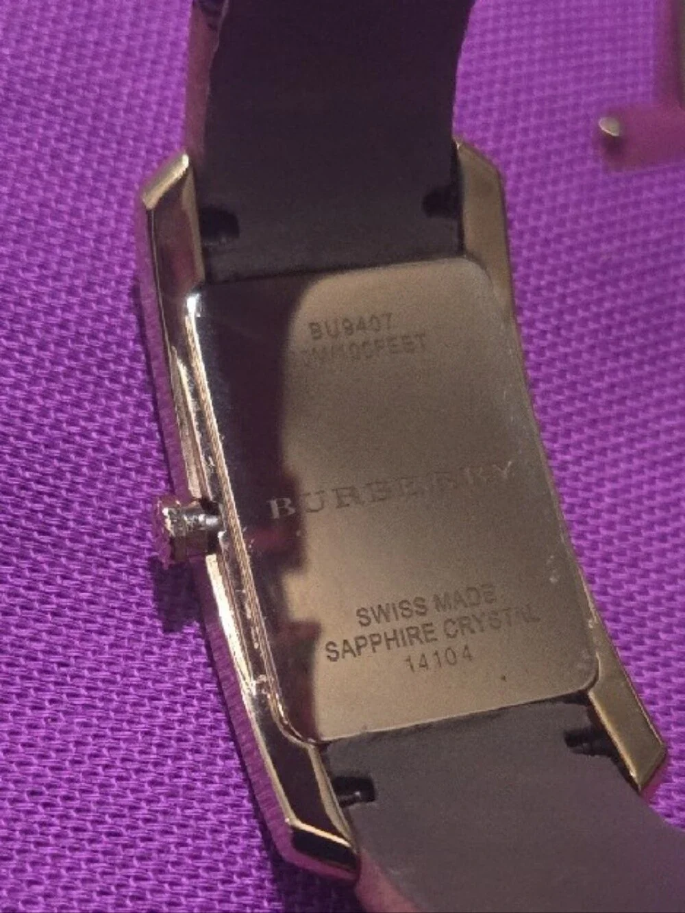 Burberry Beige/Pink Leather Strap Rectangular Silver Dial Watch